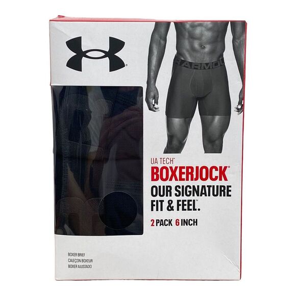 Under Armour Mens Tech 6" Boxerjock Black Boxer Briefs Underwear Size 5XL 2-Pack - Picture 1 of 5